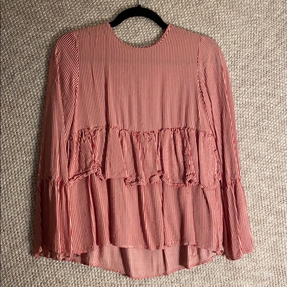 Zara Trafuluc Red&White Stripe Long-Sleeve Blouse